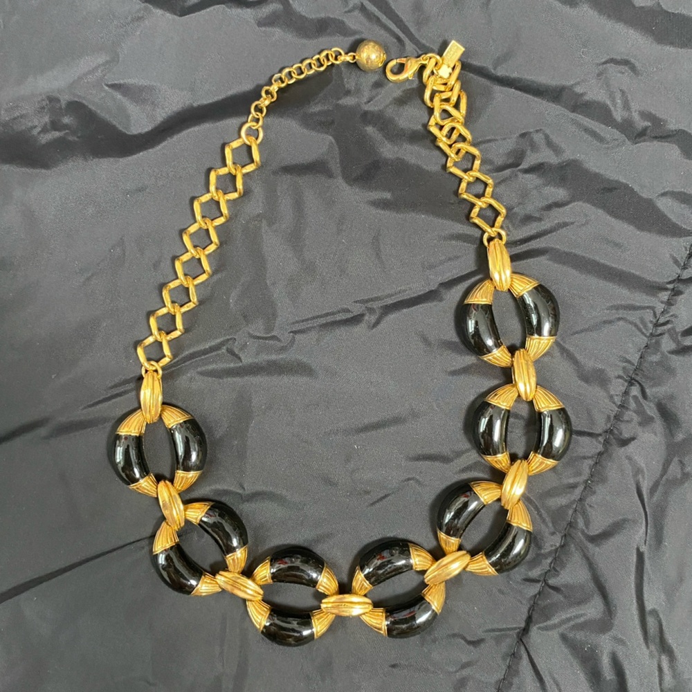 Kate spade NY gold black chain link necklace chunky costume statement necklace